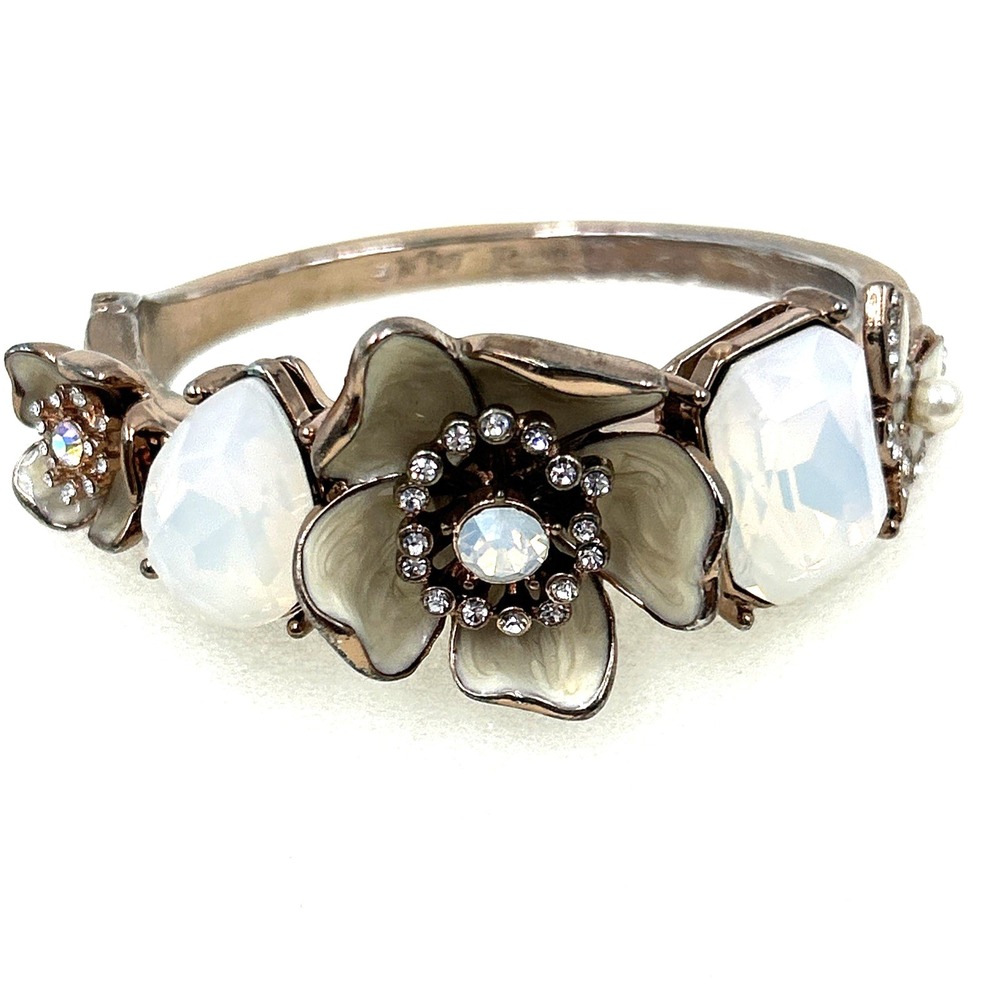 Betsey Johnson Hinged Bangle Bracelet 3D Floral Enamel Coated Butterfly